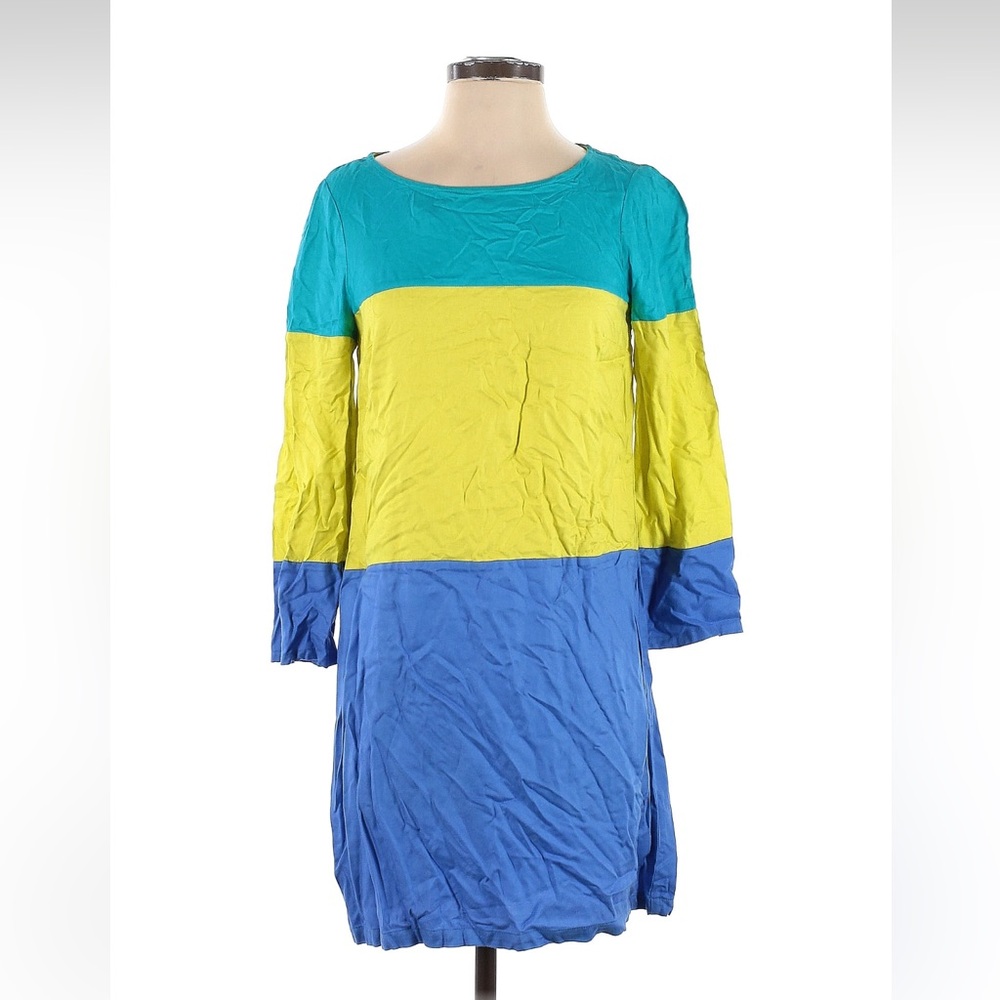 Maeve Teal, Yellow, and Blue Long Sleeve Dress